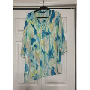 Zac & Rachel Lagenlook Asymmetrical Hem Colorful Tunic Top XL (HH16)